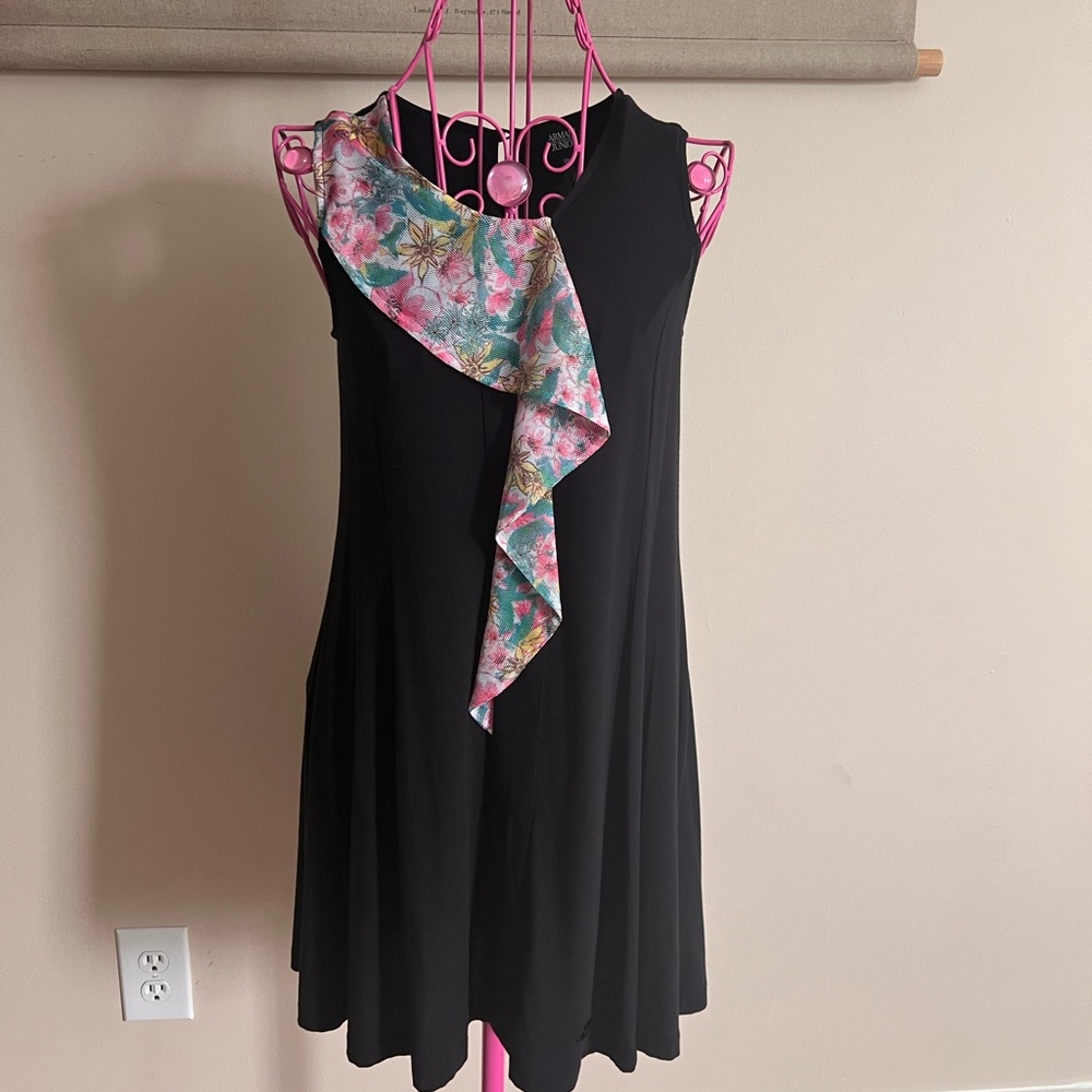 Armani Junior- Black Dress with Floral Ruffle